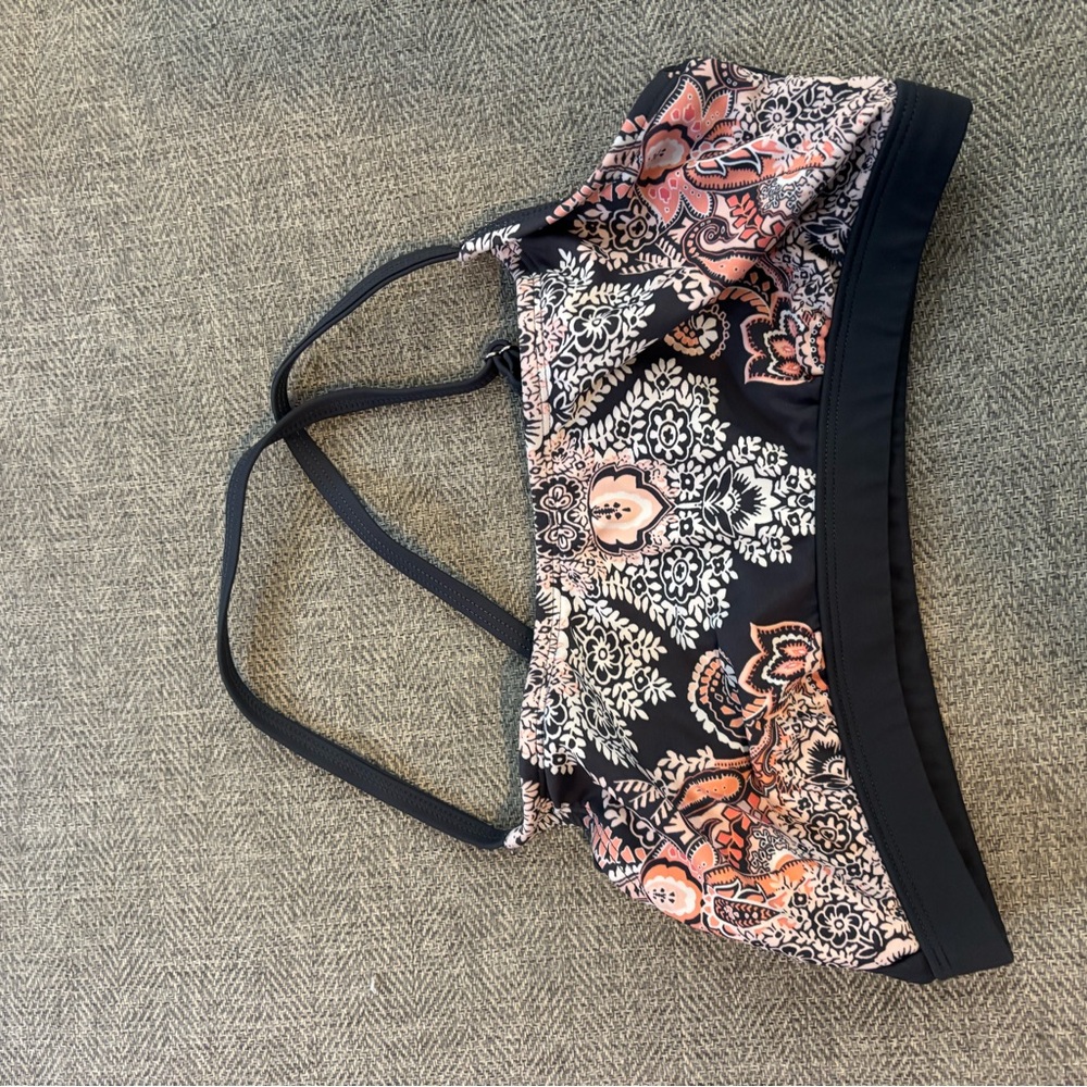 Kona Sol Black and Pink Floral Bikini Top